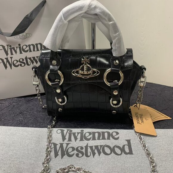 Vivienne Westwood BETTY crocodile pattern mini shoulder bag leather black chain